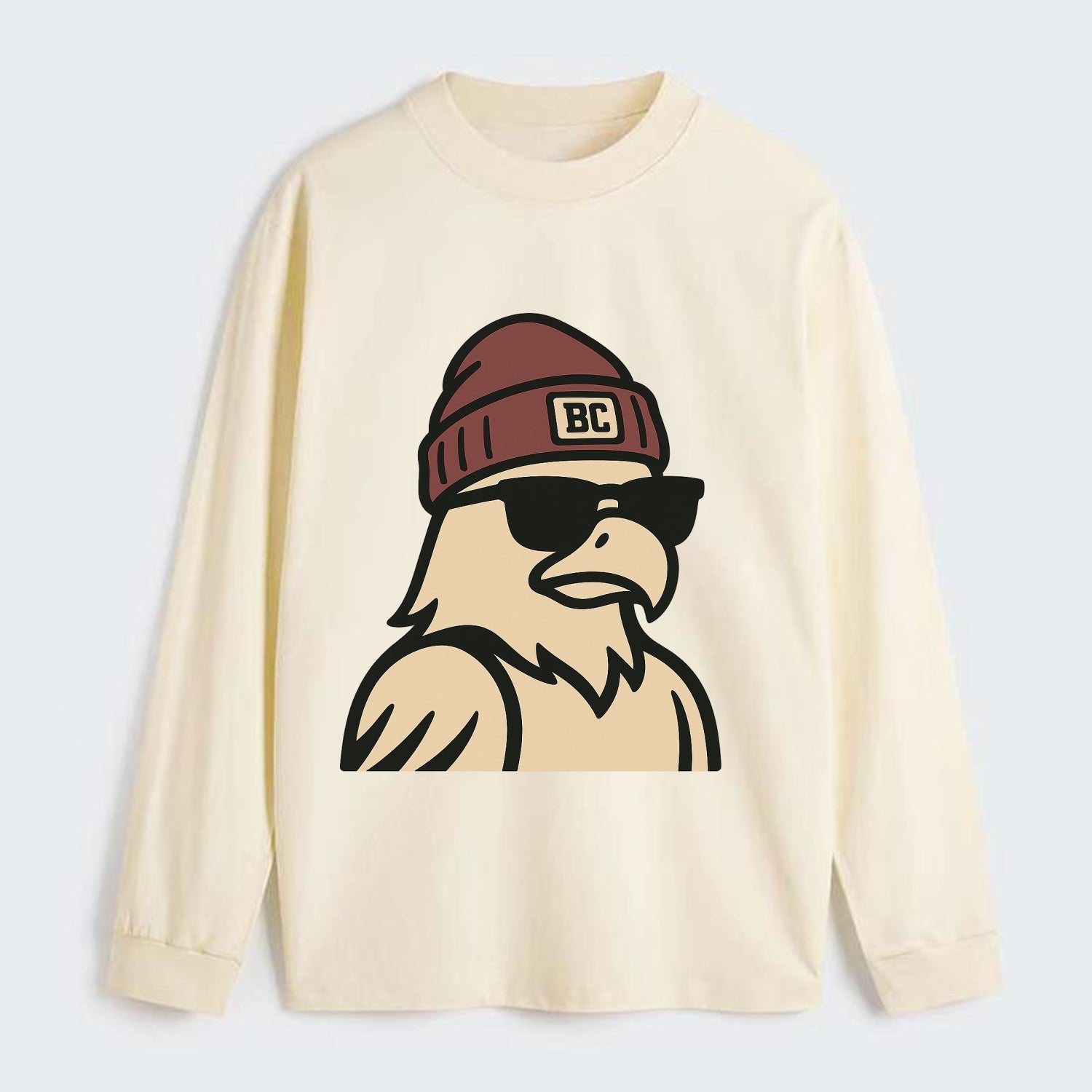 Chestnut Hill Eagle wearing Boston College beanie with BC patch - Classic Long Sleeve Shirt - Beige