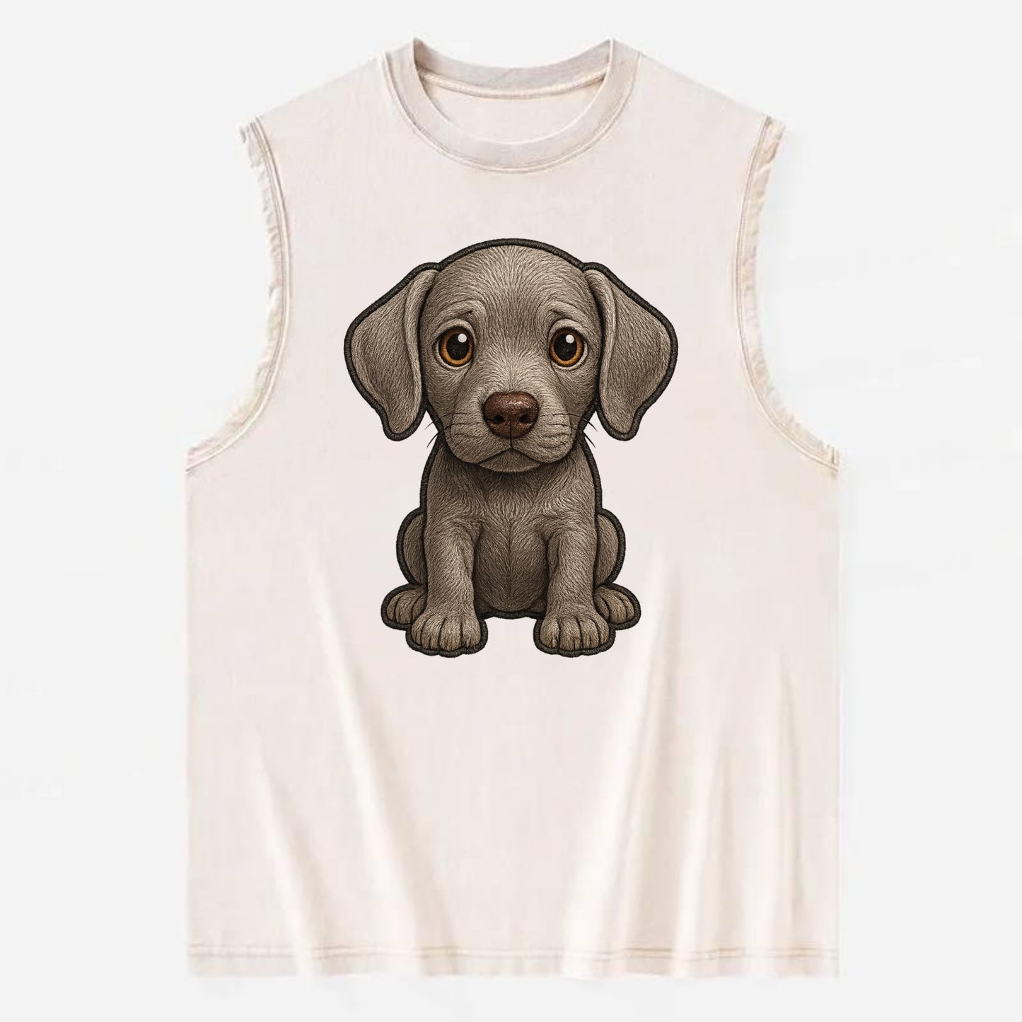 Baby Weimaraner Puppy - silver-gray coat, amber eyes, sleek body, - Vintage Washed Tank - Beige