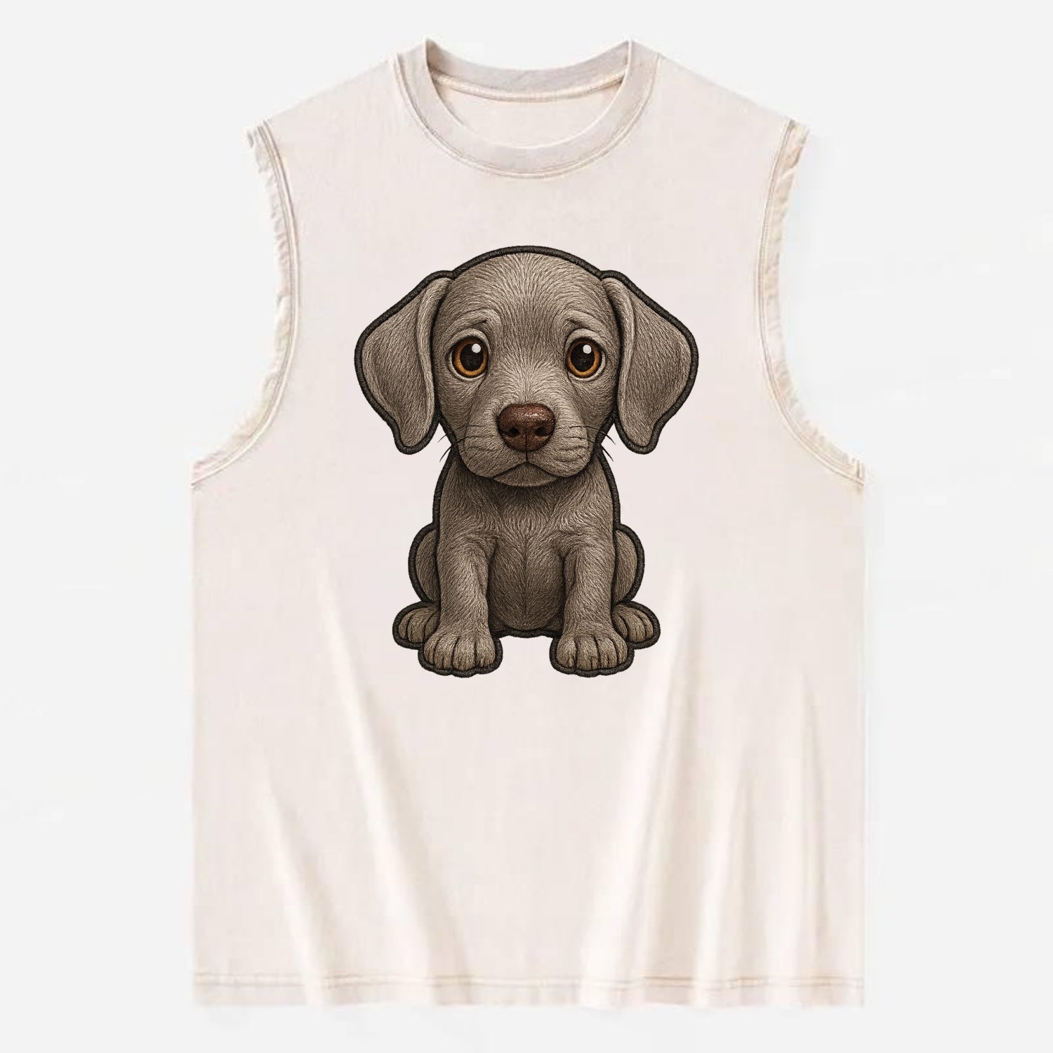 Baby Weimaraner Puppy - silver-gray coat, amber eyes, sleek body, - Vintage Washed Tank - Beige