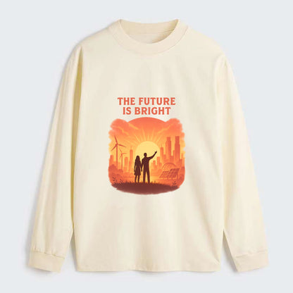 Sunrise over thriving sustainable city - "The Future is Bright" - - Classic Long Sleeve Shirt - Beige