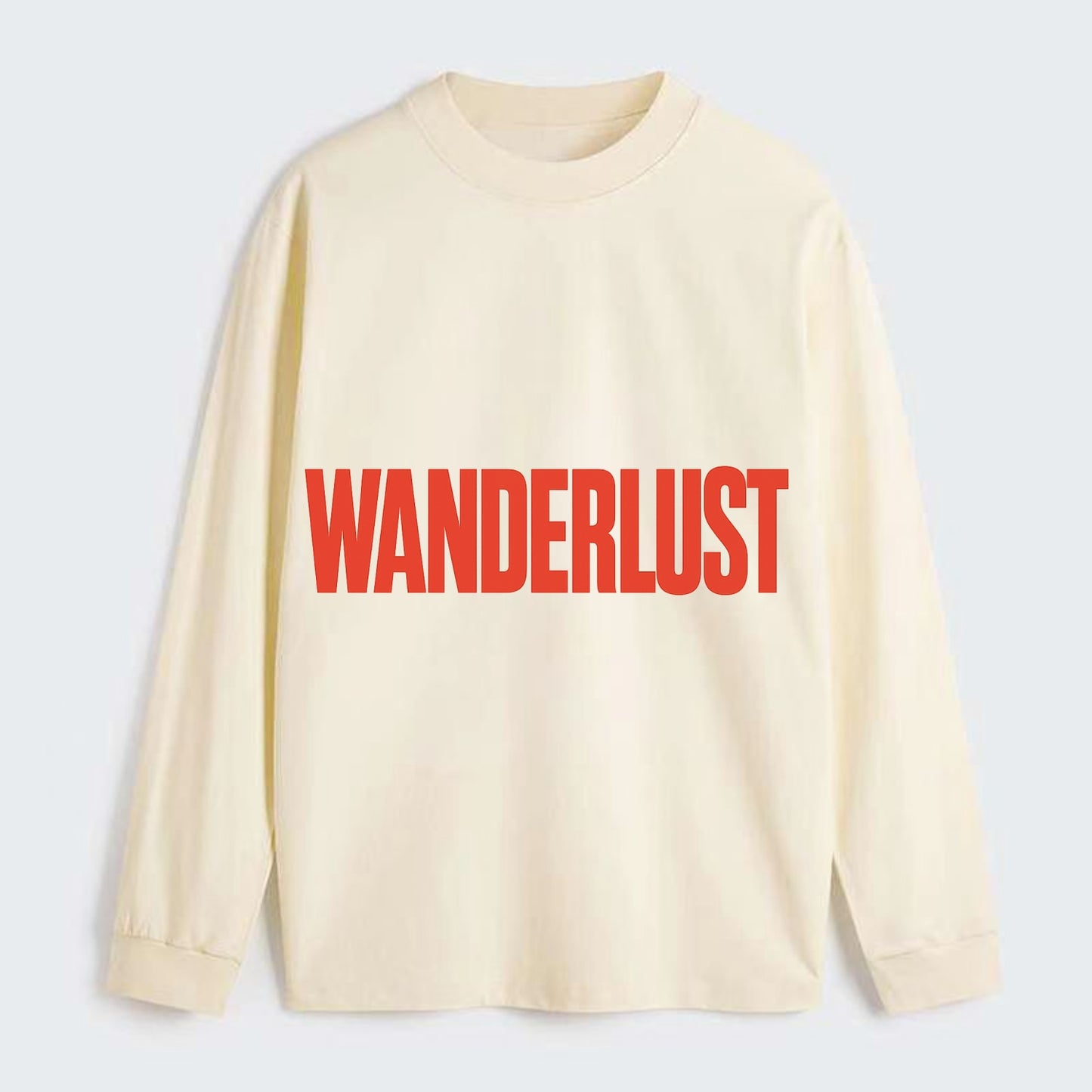 Bold typography design - "WANDERLUST" - desire to travel, explore the - Classic Long Sleeve Shirt - Beige