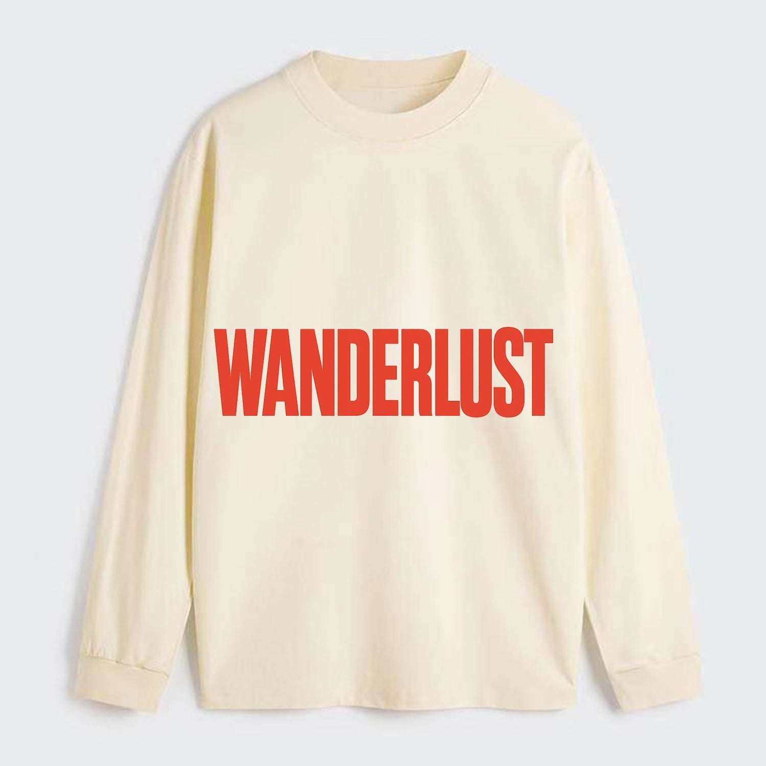 Bold typography design - "WANDERLUST" - desire to travel, explore the - Classic Long Sleeve Shirt - Beige