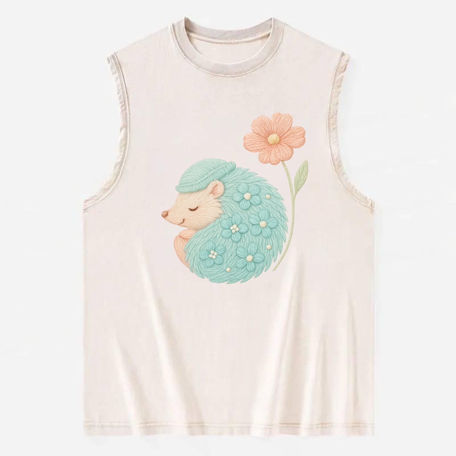 Aqua Hedgehog - Vintage Washed Tank - Beige