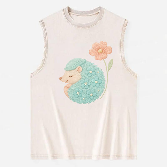 Aqua Hedgehog - Vintage Washed Tank - Beige