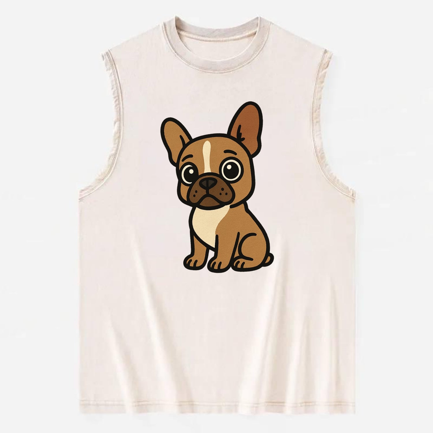 French Bulldog - Head tilt one ear up - Vintage Washed Tank - Beige
