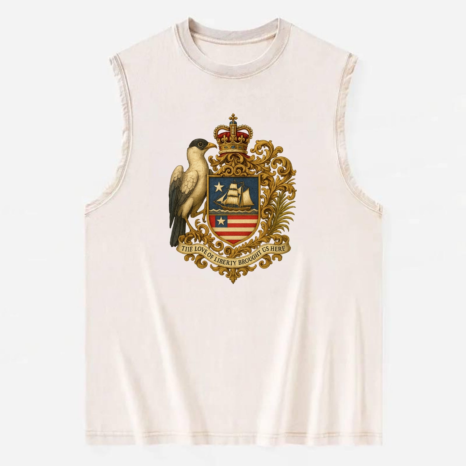 Liberia Pepper Bird Emblem  - Vintage Washed Tank - Beige