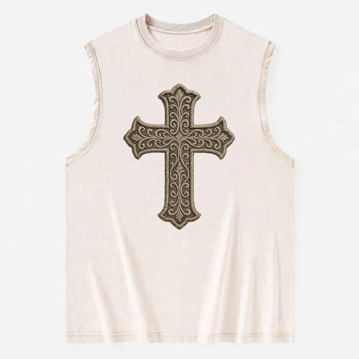 Filigree Cross  - Vintage Washed Tank - Beige