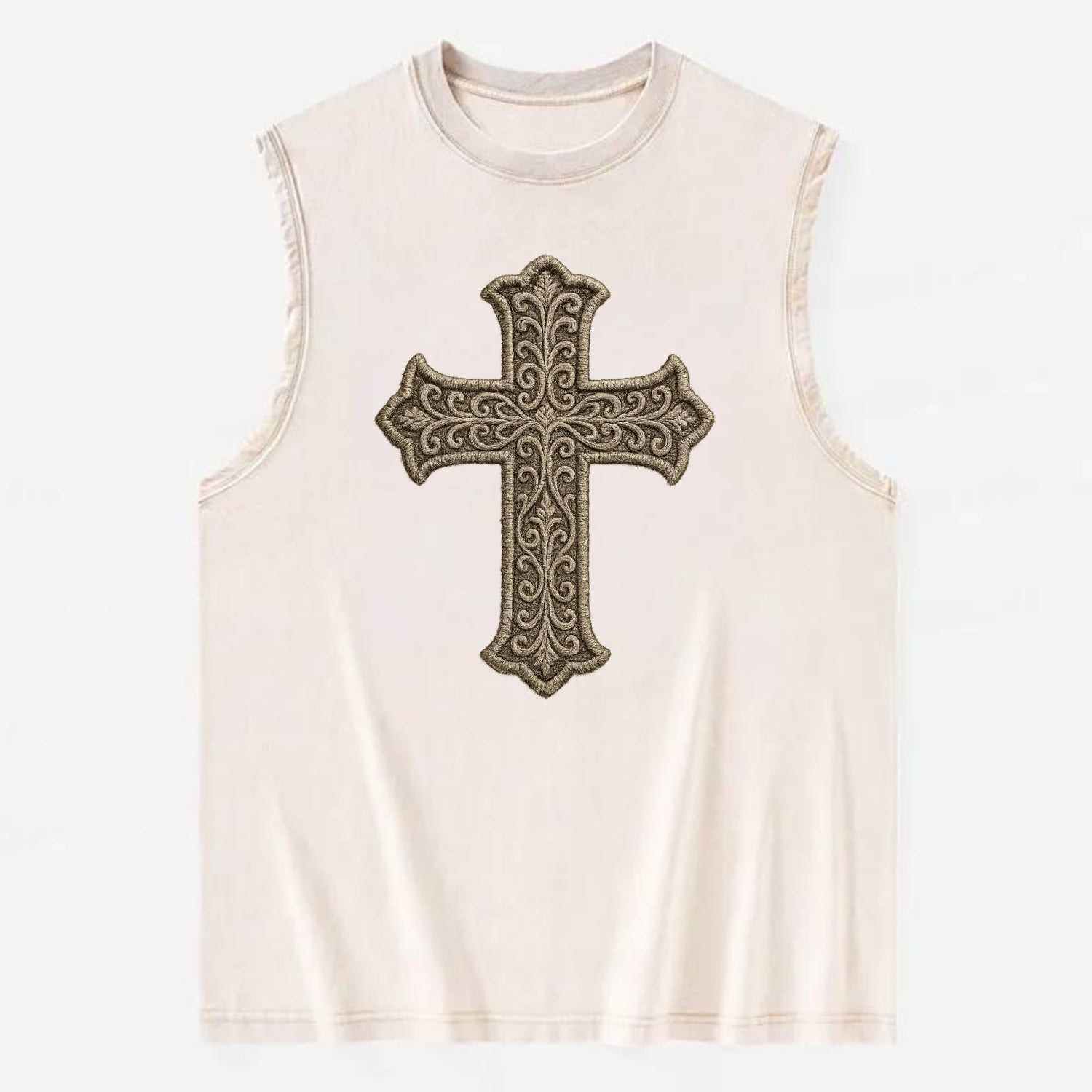 Filigree Cross  - Vintage Washed Tank - Beige