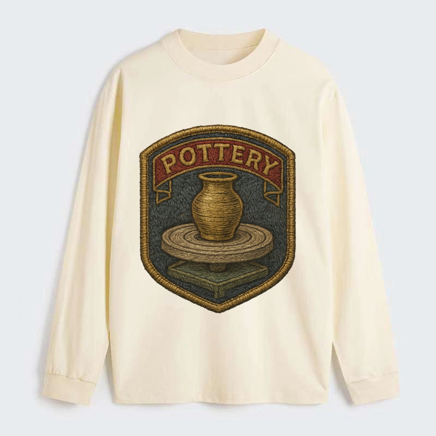 Pottery wheel with clay vessel - ceramicist symbol - Classic Long Sleeve Shirt - Beige