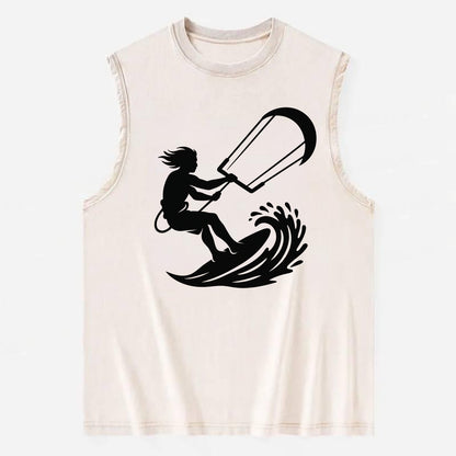 Kite surfer riding wave - Vintage Washed Tank - Beige
