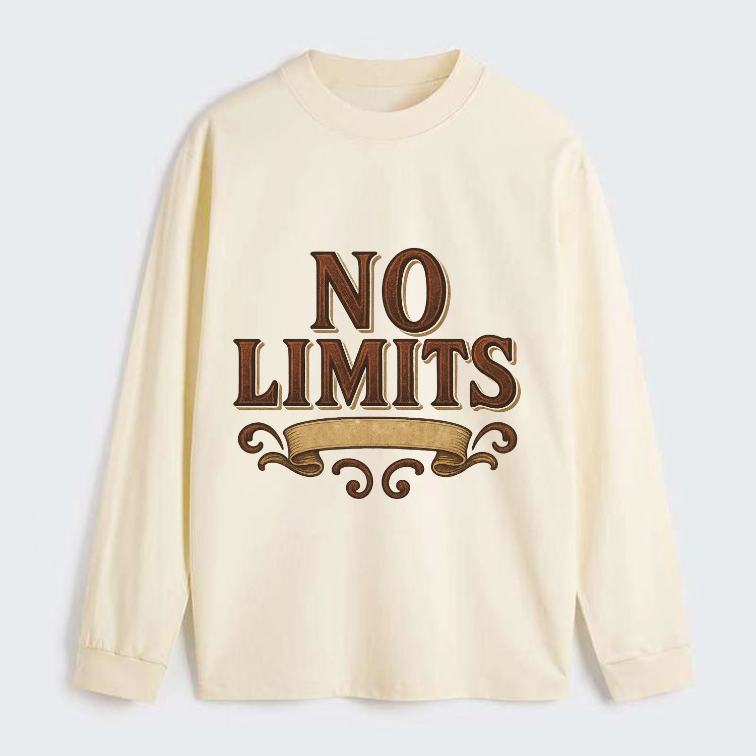 Bold typography design - "NO LIMITS" - boundless potential - Classic Long Sleeve Shirt - Beige