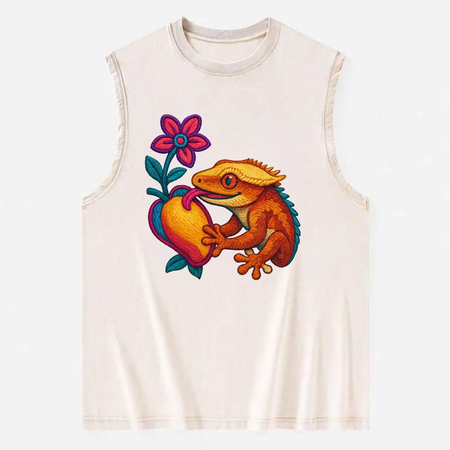 Crested Gecko - Vintage Washed Tank - Beige