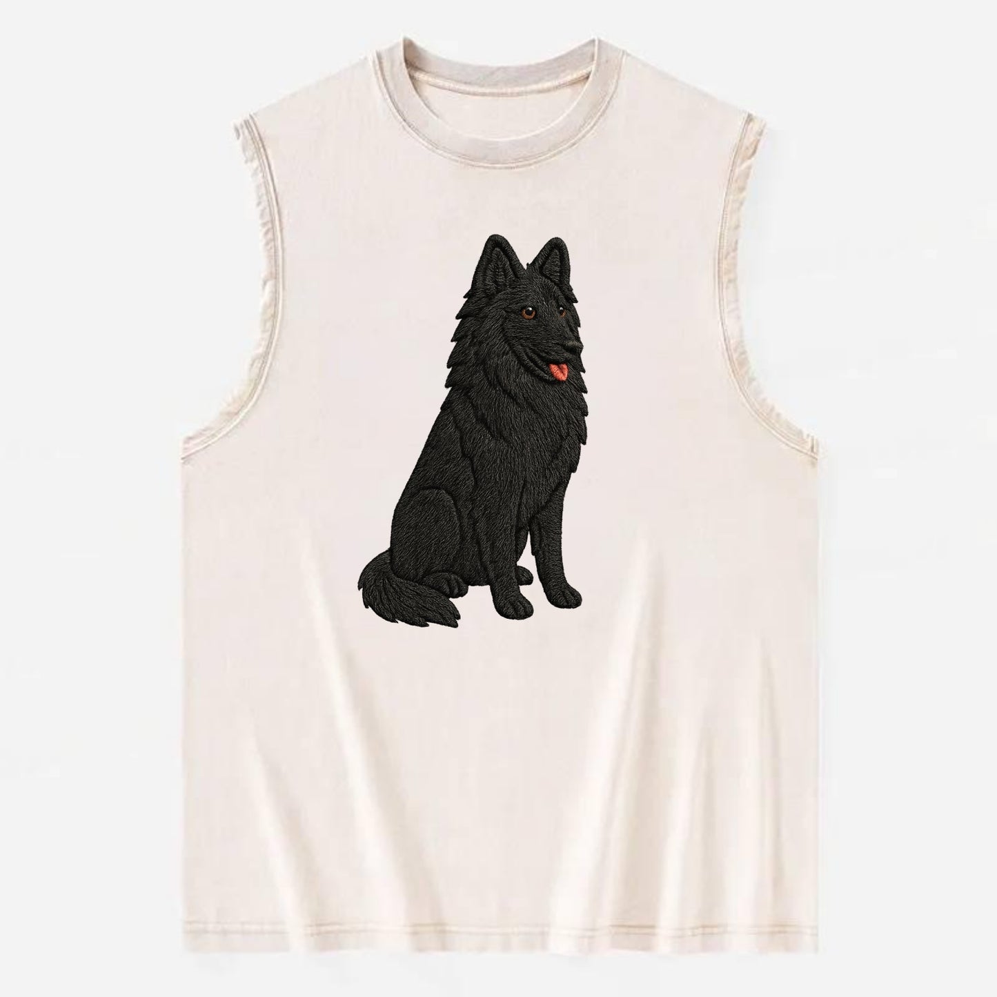 Belgian Sheepdog - Black long-haired embroidered pose - Vintage Washed Tank - Beige