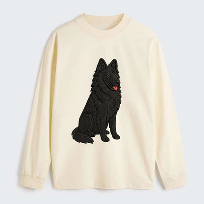 Belgian Sheepdog - Black long-haired embroidered pose - Classic Long Sleeve Shirt - Beige