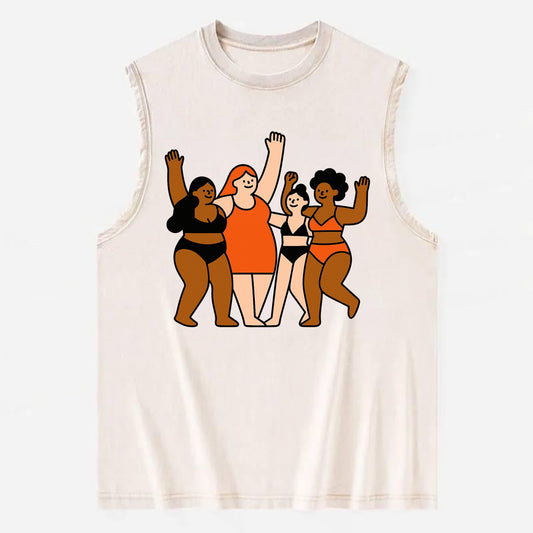 Diverse body types celebrating together - body positivity movement, all - Vintage Washed Tank - Beige