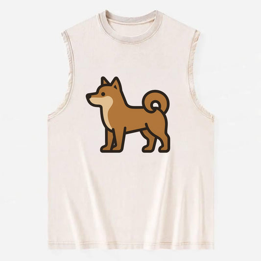 Shiba Inu - Red sesame flat side profile - Vintage Washed Tank - Beige