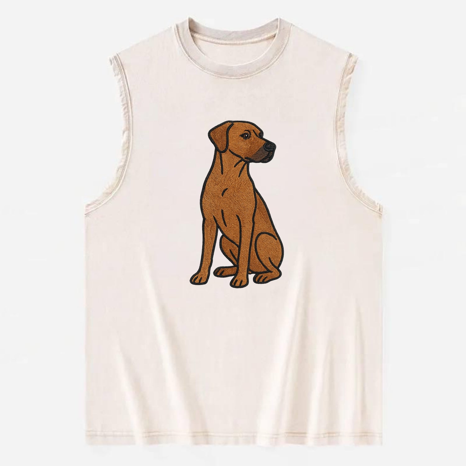 Rhodesian Ridgeback - Red wheaten embroidered pose - Vintage Washed Tank - Beige