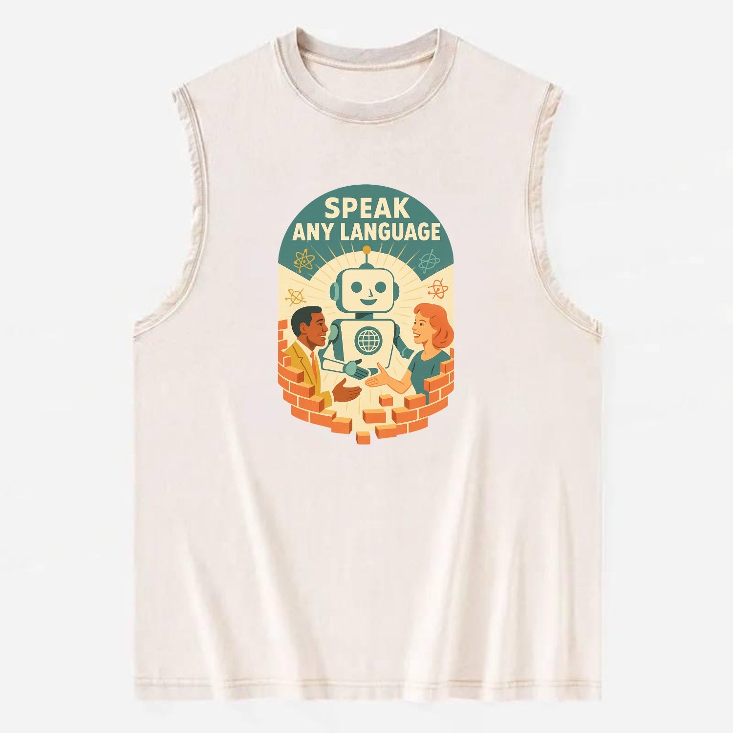 Language learning AI breaking down barriers - "Speak Any Language" - - Vintage Washed Tank - Beige