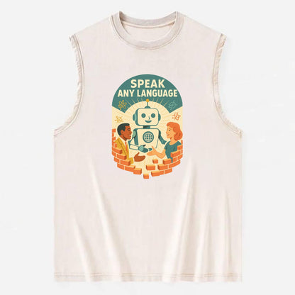 Language learning AI breaking down barriers - "Speak Any Language" - - Vintage Washed Tank - Beige