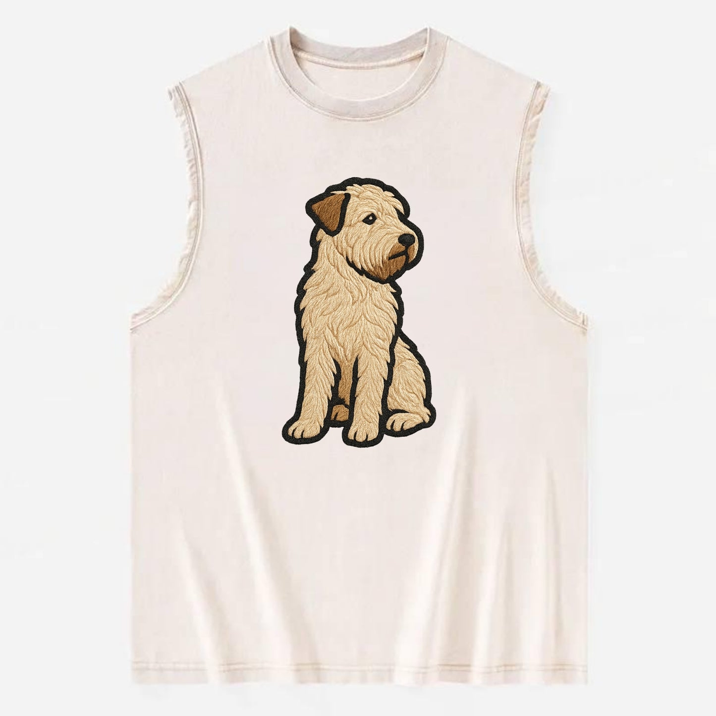 Soft Coated Wheaten Terrier - Light tan flowing coat embroidered pose - Vintage Washed Tank - Beige