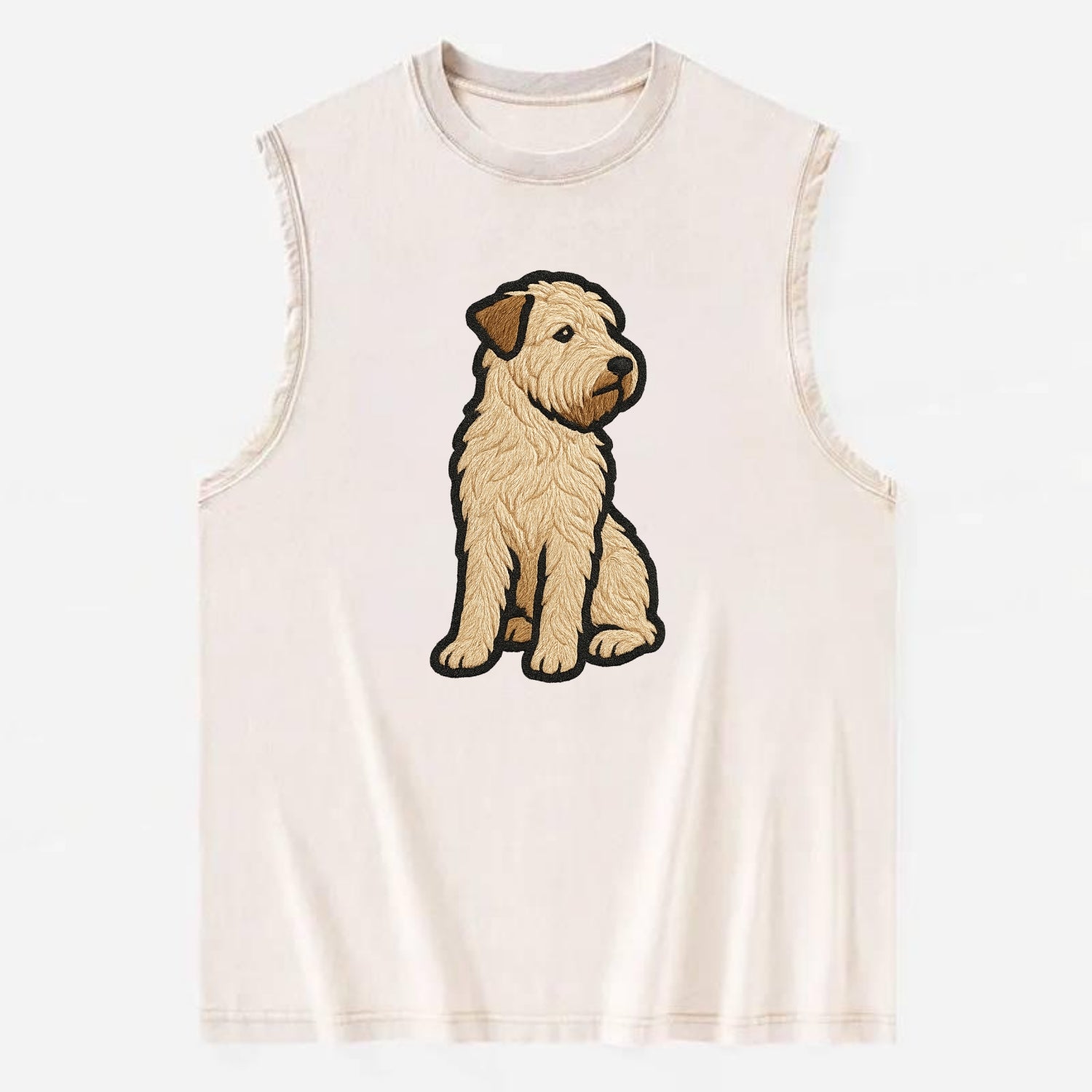 Soft Coated Wheaten Terrier - Light tan flowing coat embroidered pose - Vintage Washed Tank - Beige