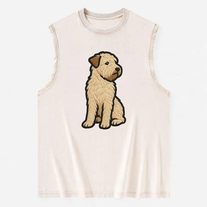 Soft Coated Wheaten Terrier - Light tan flowing coat embroidered pose - Vintage Washed Tank - Beige