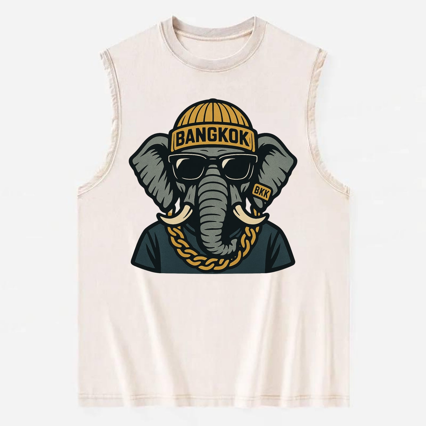 Bangkok Elephant - Vintage Washed Tank - Beige