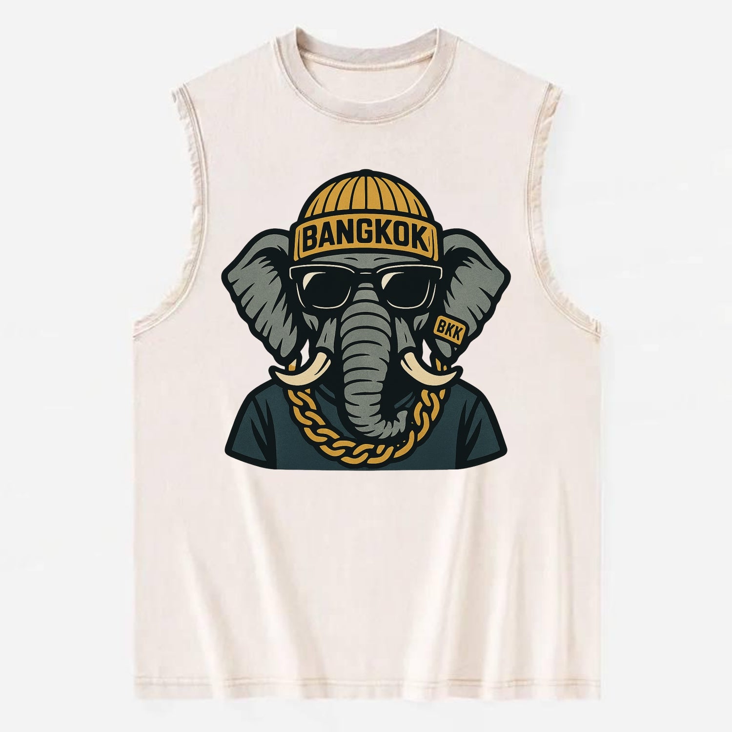 Bangkok Elephant - Vintage Washed Tank - Beige