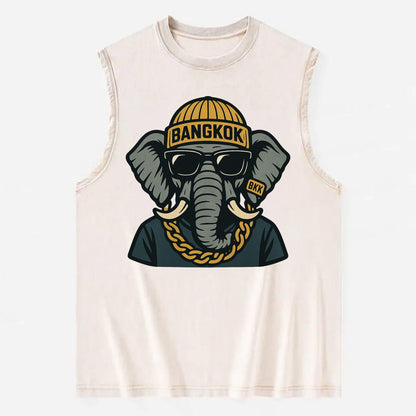 Bangkok Elephant - Vintage Washed Tank - Beige