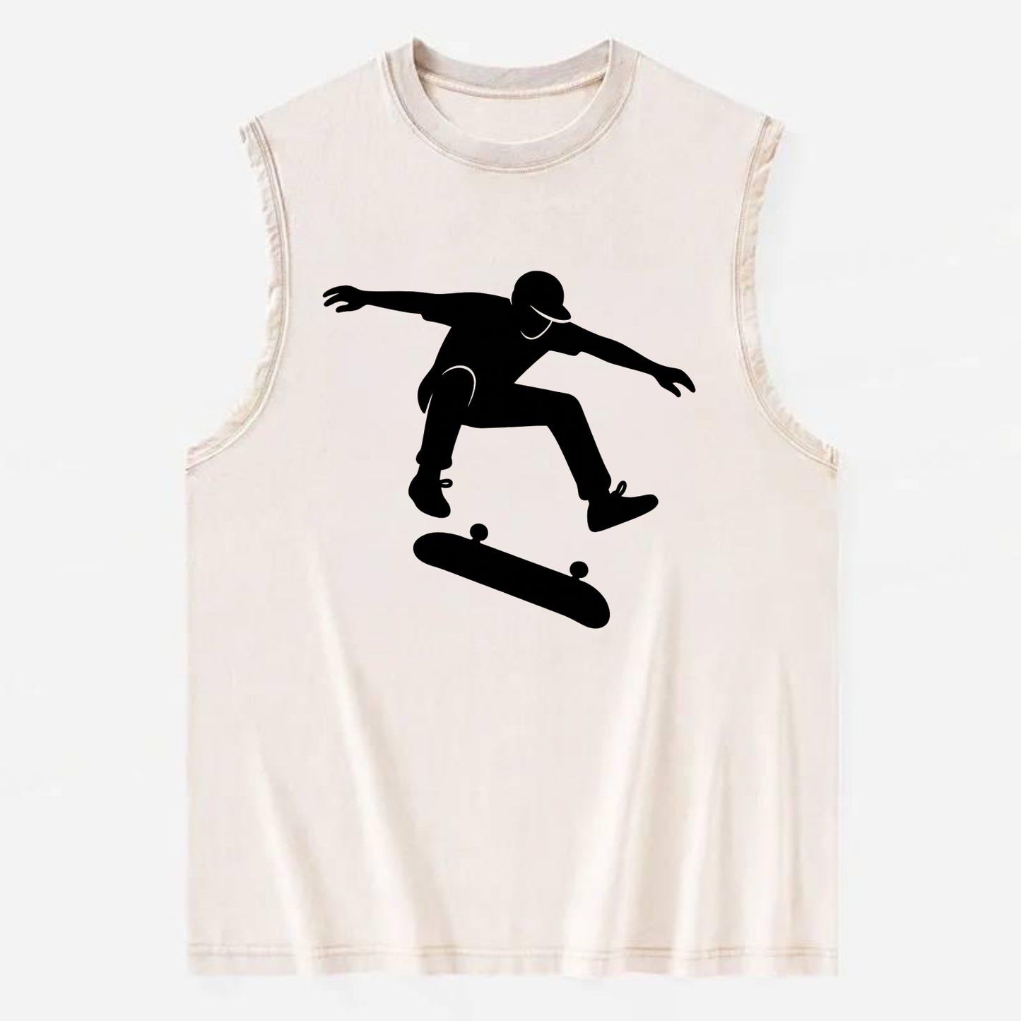 Skateboarder doing kickflip trick - Vintage Washed Tank - Beige