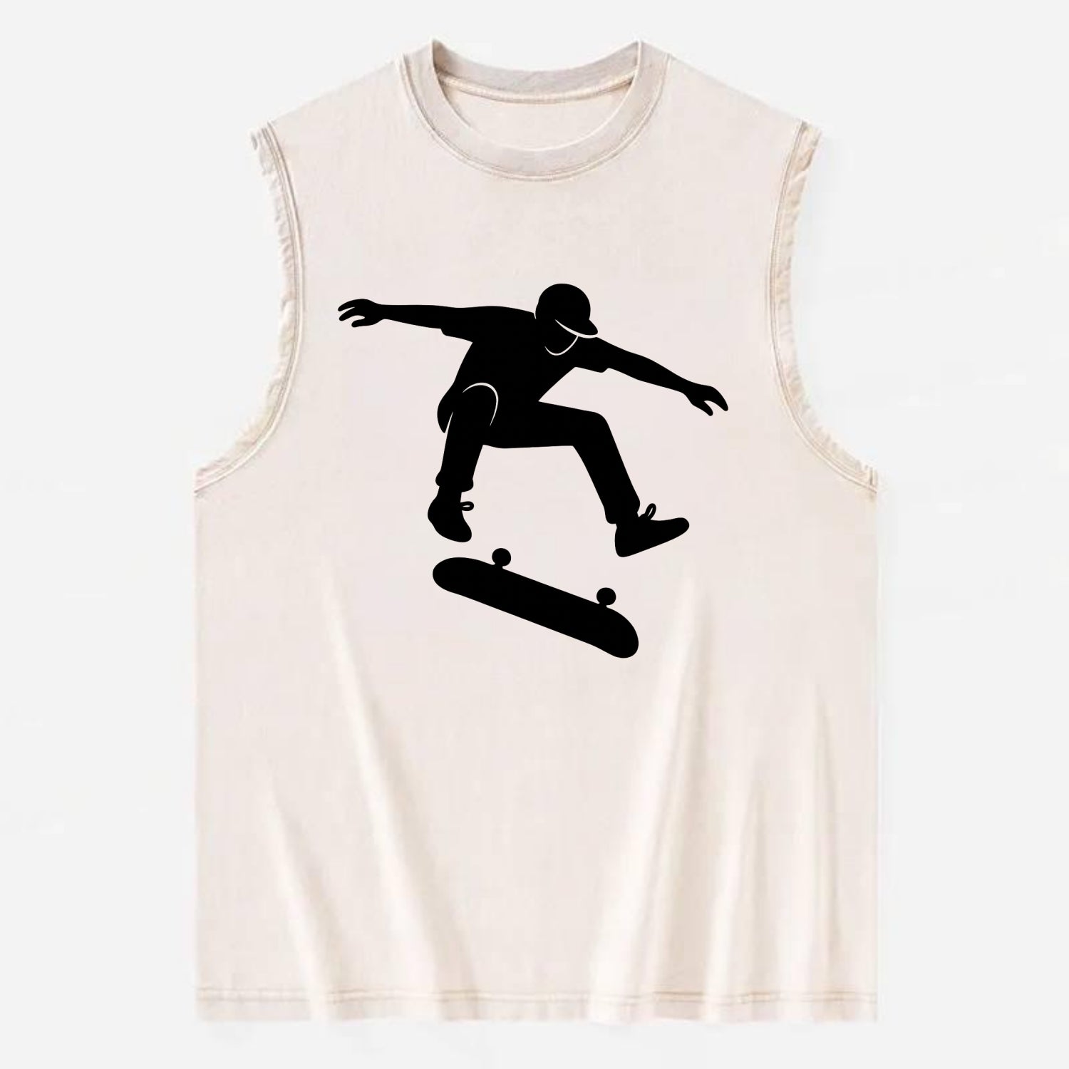 Skateboarder doing kickflip trick - Vintage Washed Tank - Beige