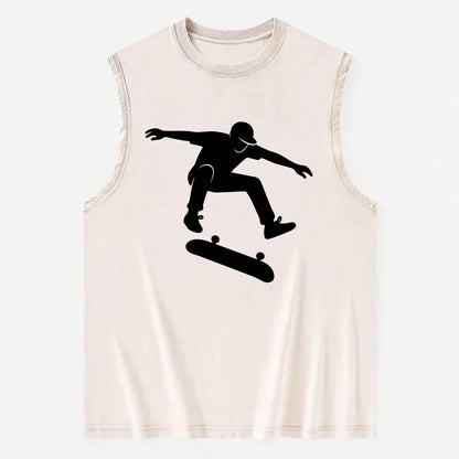 Skateboarder doing kickflip trick - Vintage Washed Tank - Beige