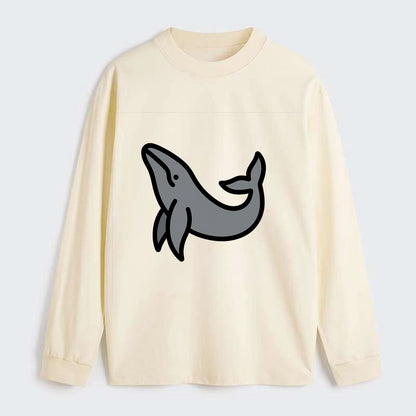 Humpback Whale - Gray breaching pose flat side profile - Classic Long Sleeve Shirt - Beige