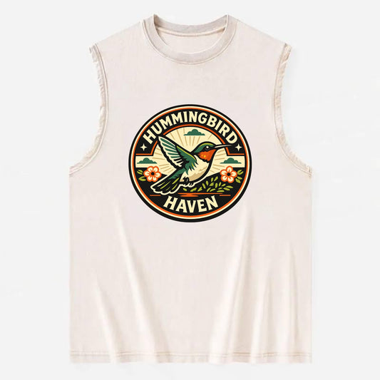 Hummingbird Sanctuary Emblem - Vintage Washed Tank - Beige