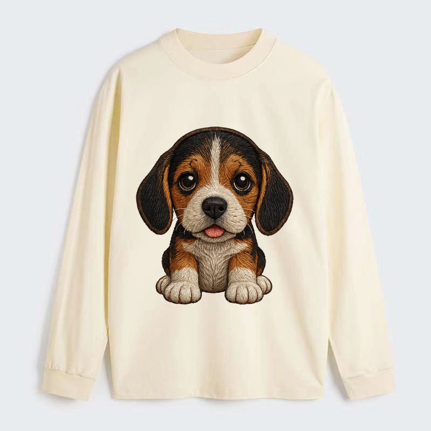 Baby Beagle Puppy - tricolor coat, long droopy ears, big pleading eyes, - Classic Long Sleeve Shirt - Beige