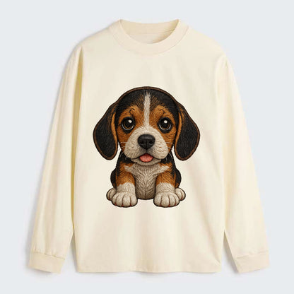 Baby Beagle Puppy - tricolor coat, long droopy ears, big pleading eyes, - Classic Long Sleeve Shirt - Beige