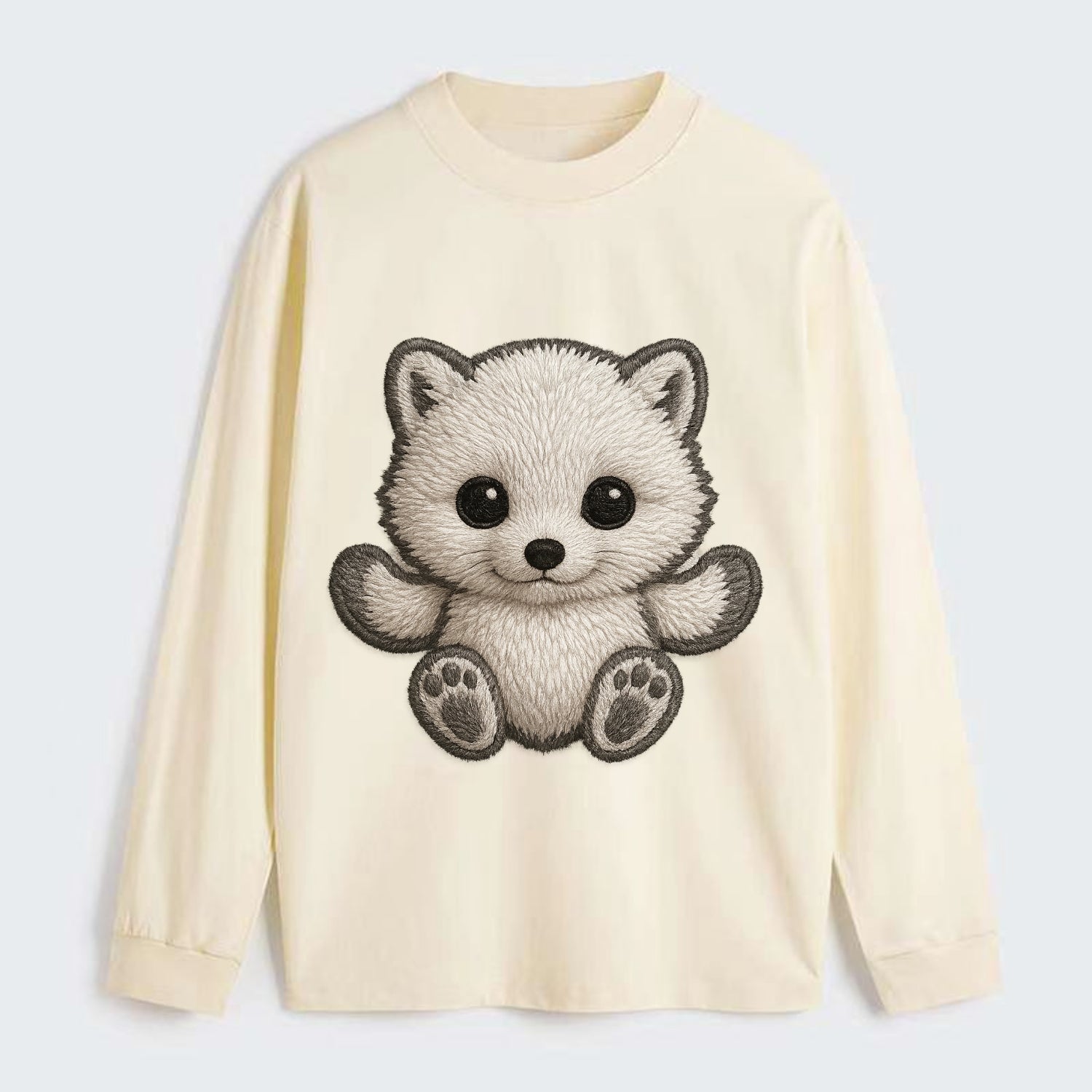 Baby Arctic Fox - white fluffy, tiny black nose, bright curious eyes, - Classic Long Sleeve Shirt - Beige
