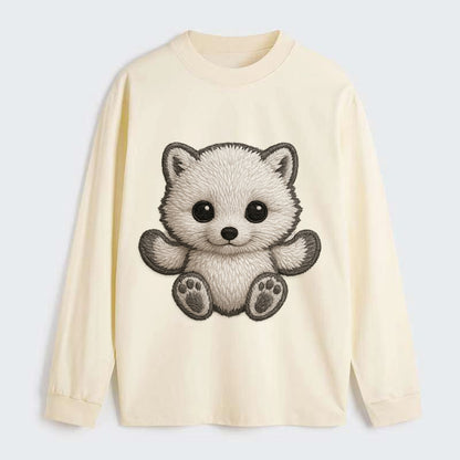 Baby Arctic Fox - white fluffy, tiny black nose, bright curious eyes, - Classic Long Sleeve Shirt - Beige