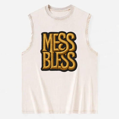 MESS;BLESS UP Gold Metallic Visor - Vintage Washed Tank - Beige