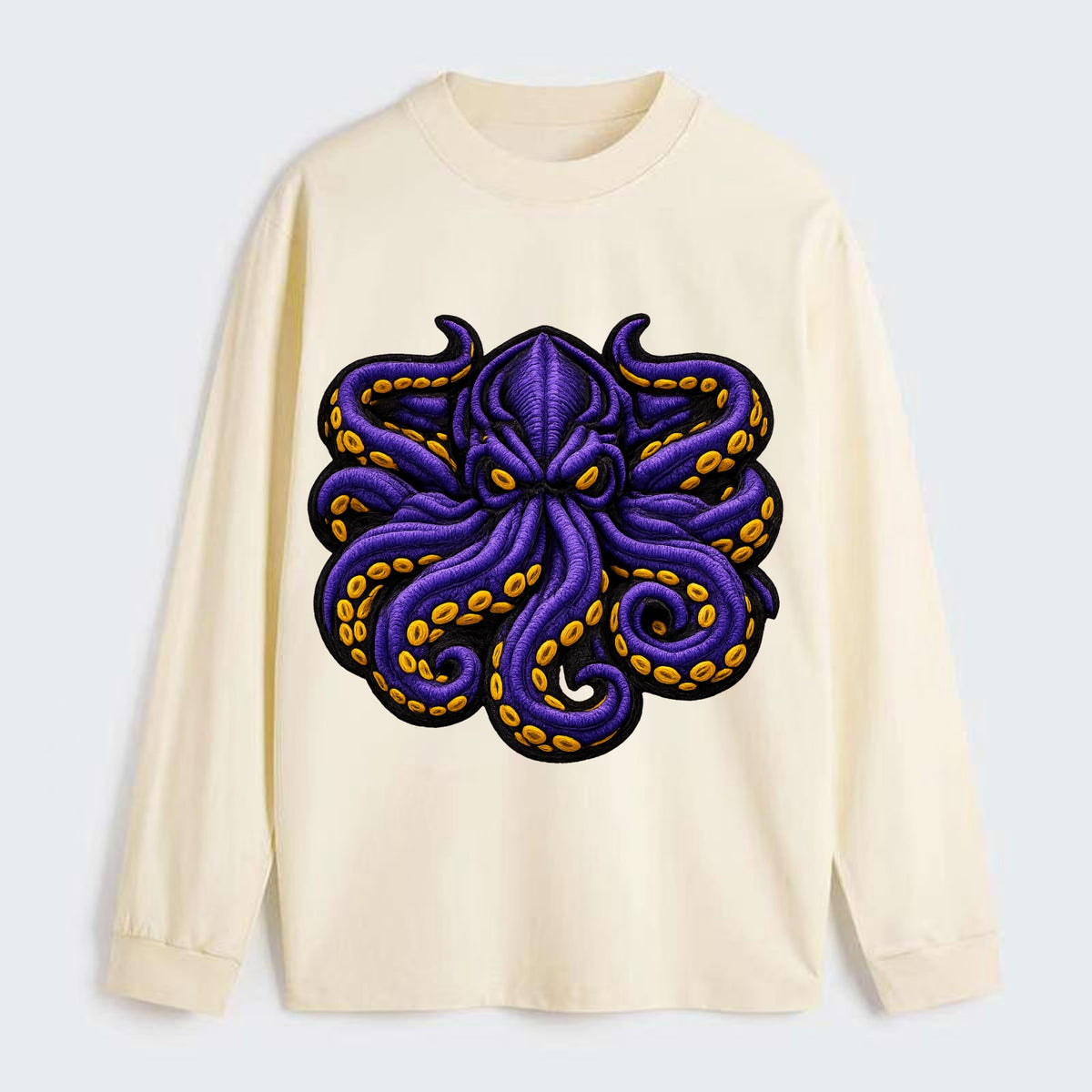 KRAKEN TENTACLES - sea monster in purple and black , deep sea - Classic Long Sleeve Shirt - Beige