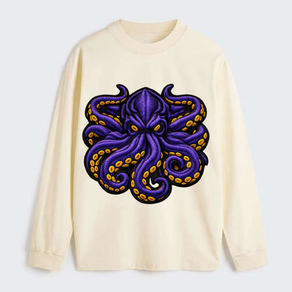 KRAKEN TENTACLES - sea monster in purple and black , deep sea - Classic Long Sleeve Shirt - Beige