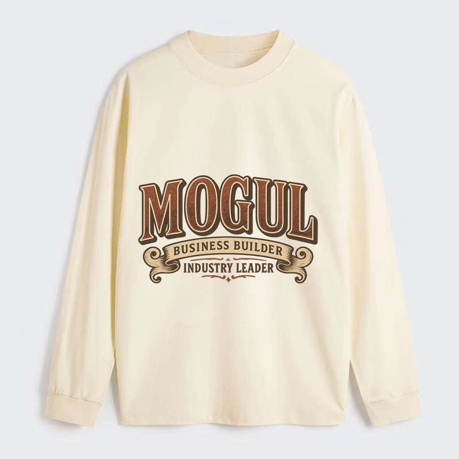 Bold typography design - "MOGUL" - business builder, industry leader - Classic Long Sleeve Shirt - Beige