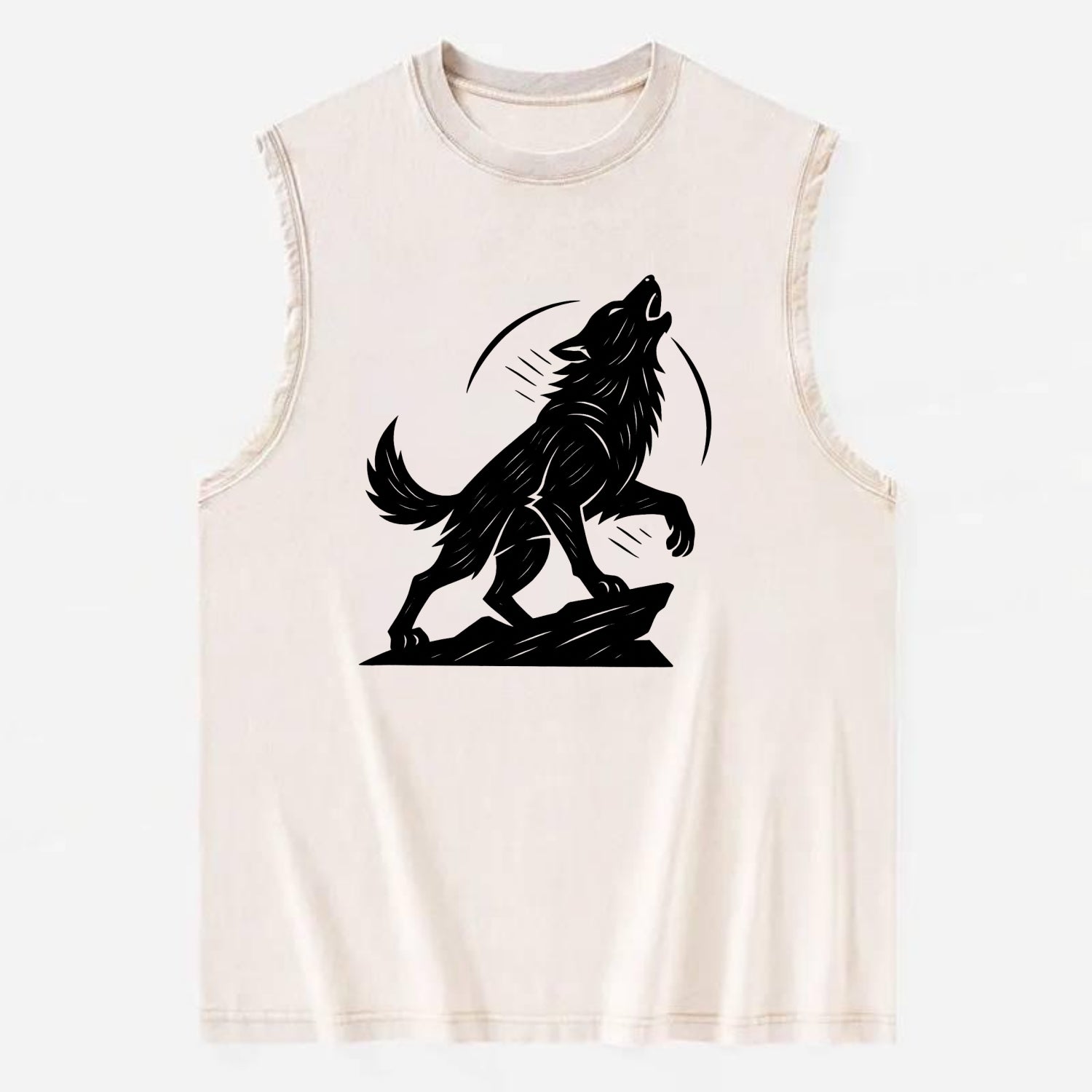 Wolf howling at full moon - Vintage Washed Tank - Beige