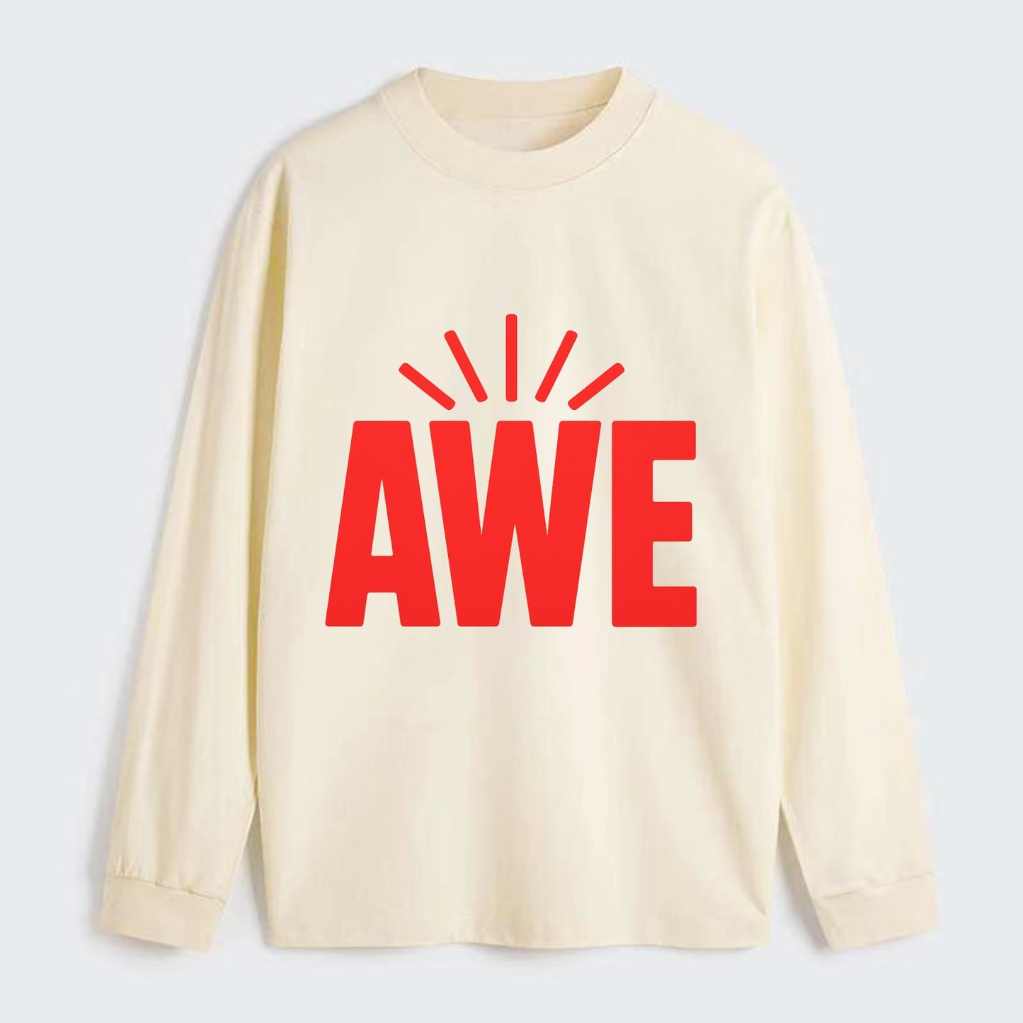 Bold typography design - "AWE" - overwhelming wonder - Classic Long Sleeve Shirt - Beige