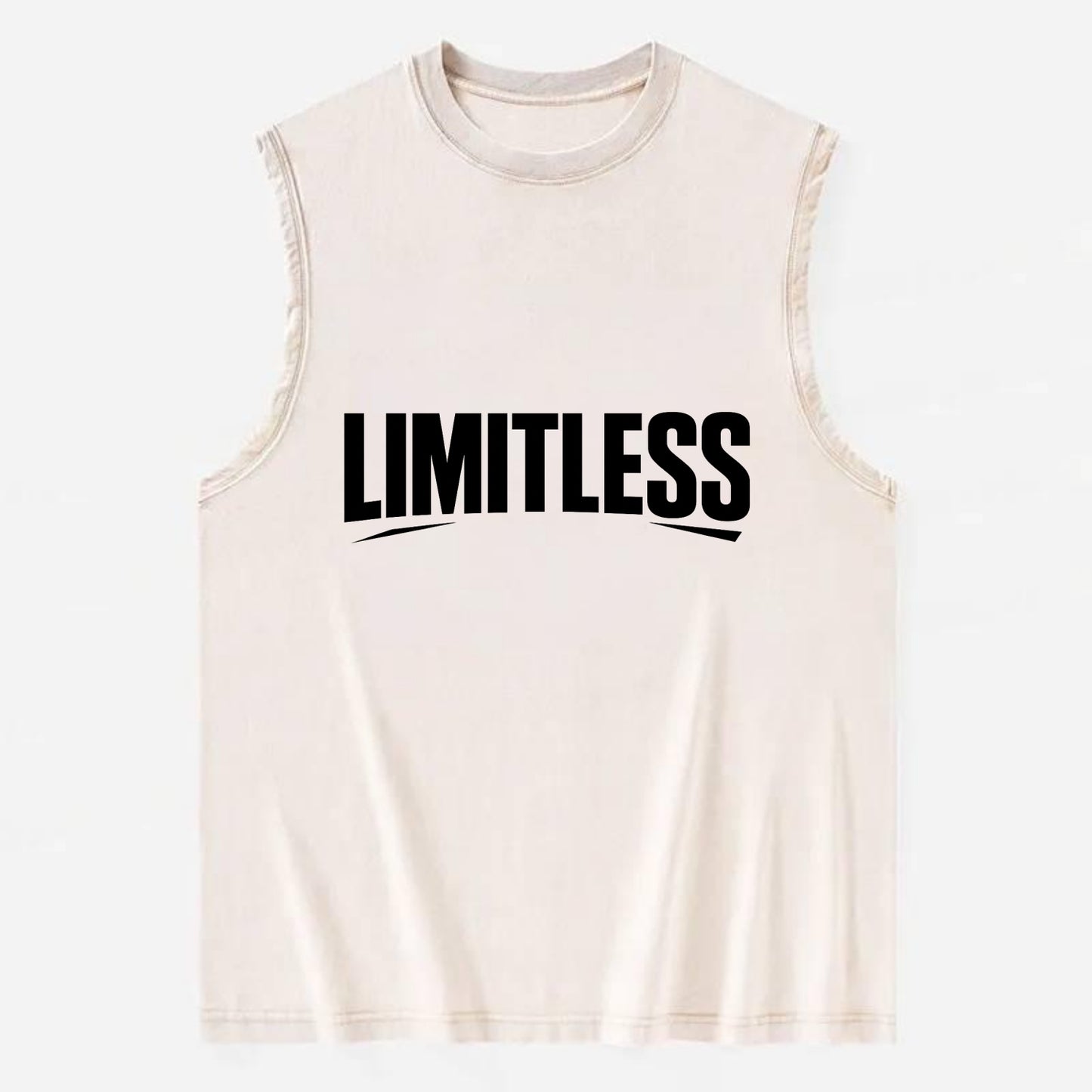 Bold typography design - "LIMITLESS" - no boundaries, infinite potential - Vintage Washed Tank - Beige