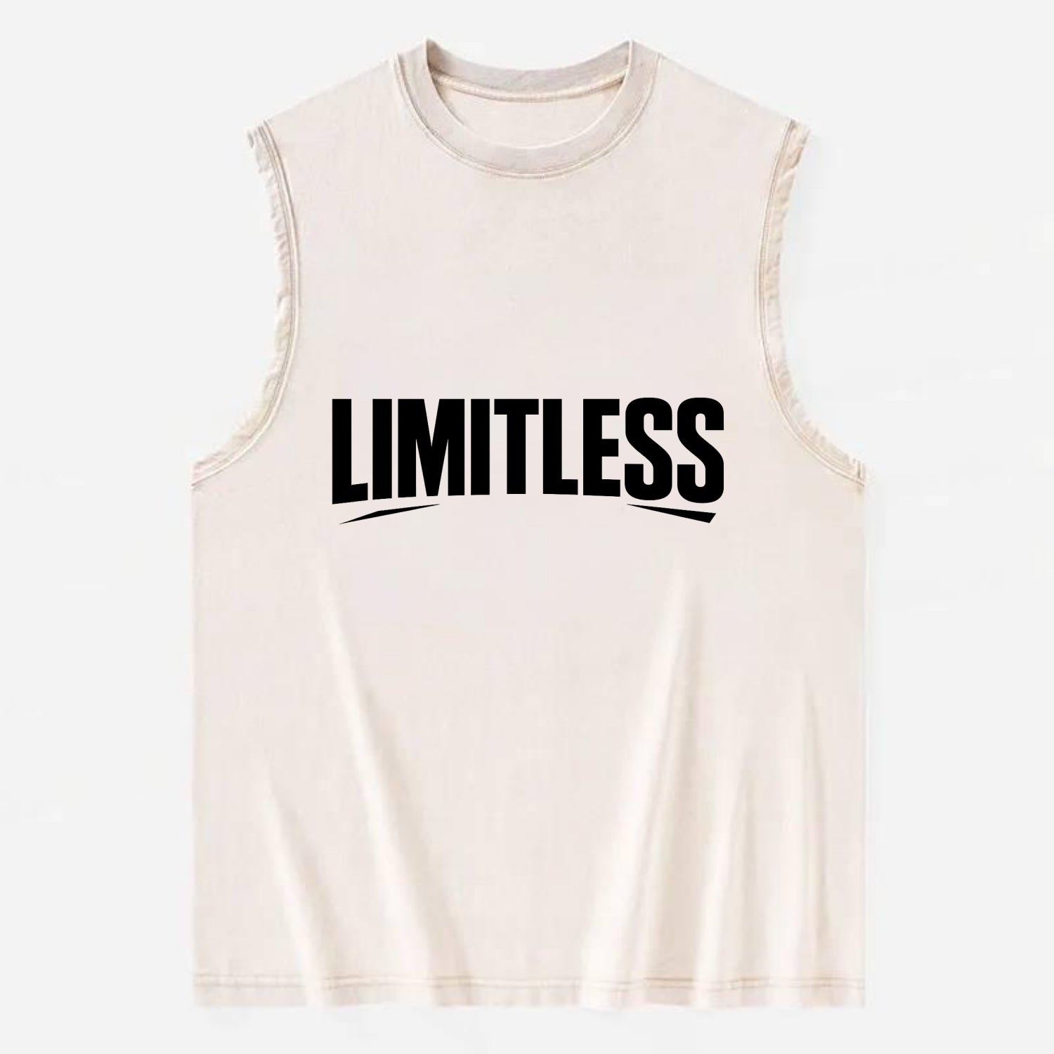 Bold typography design - "LIMITLESS" - no boundaries, infinite potential - Vintage Washed Tank - Beige
