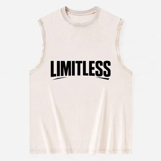 Bold typography design - "LIMITLESS" - no boundaries, infinite potential - Vintage Washed Tank - Beige