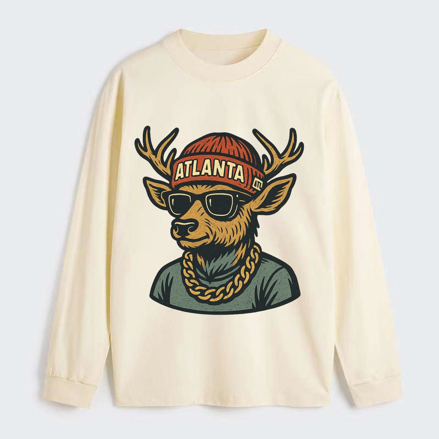 "deer" "atlanta" "atl" "red" "us South" - Classic Long Sleeve Shirt - Beige