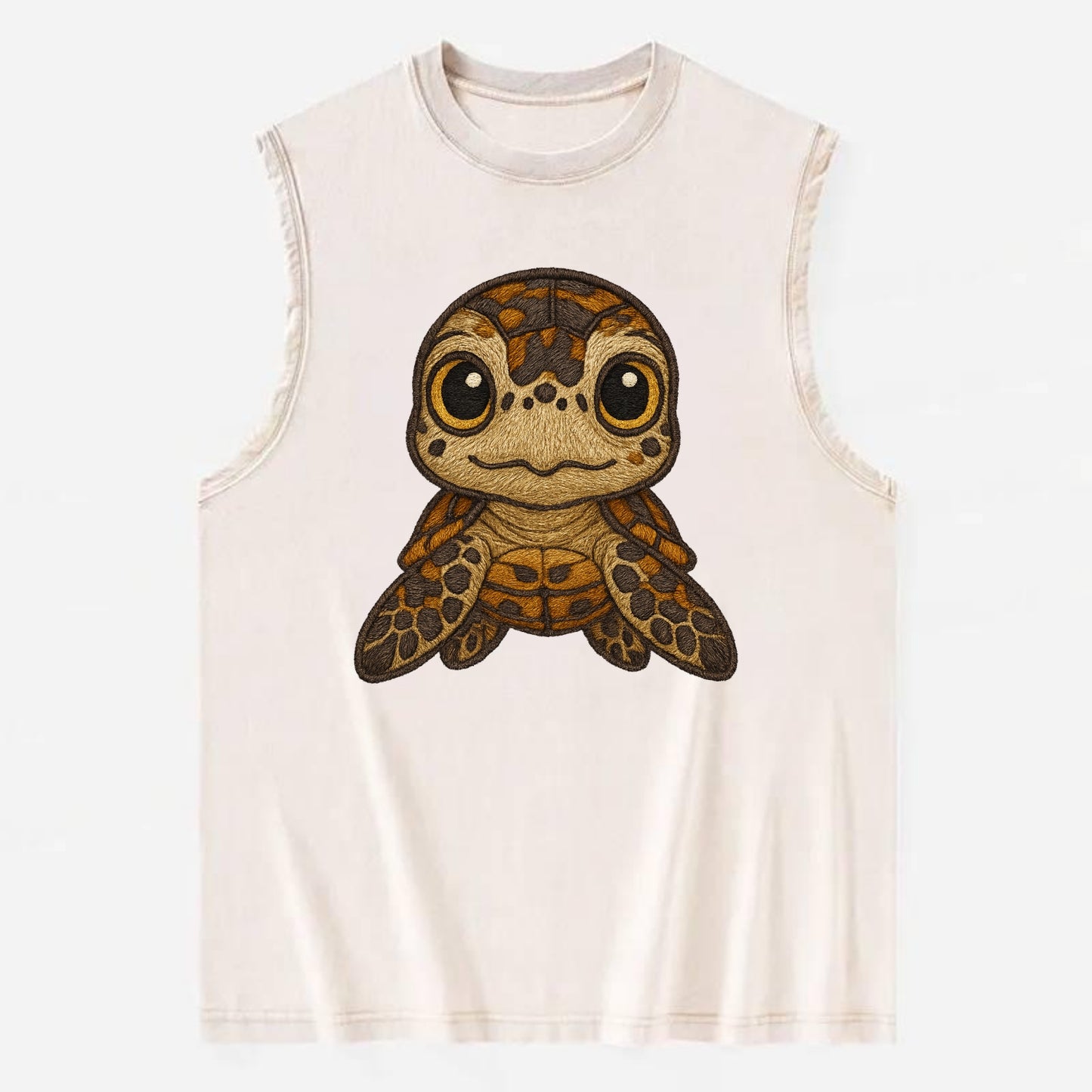 Baby Hawksbill Turtle - amber and brown shell pattern, curious golden eyes, - Vintage Washed Tank - Beige