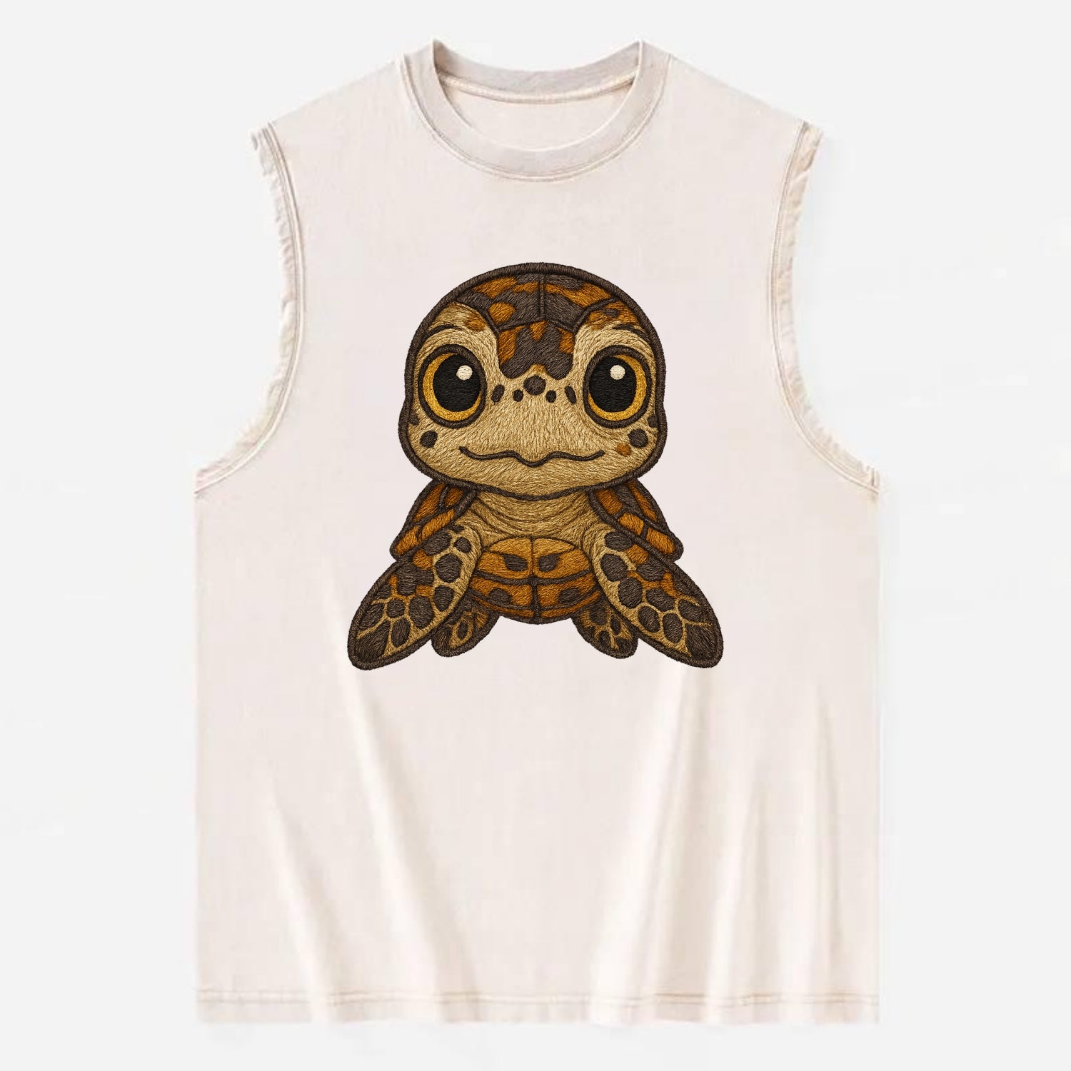 Baby Hawksbill Turtle - amber and brown shell pattern, curious golden eyes, - Vintage Washed Tank - Beige